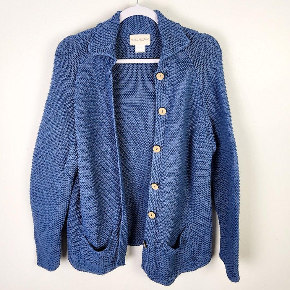 Monteraey Bay Light Blue Coastal Chunky Knit Beachy Cotton Sweater Size Medium